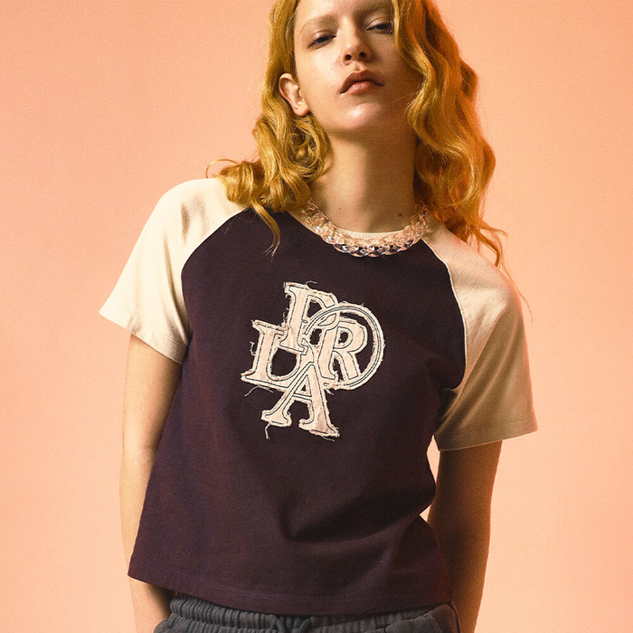 韓國PRENDA - COMBINATION DENIM PATCH TEE WINE